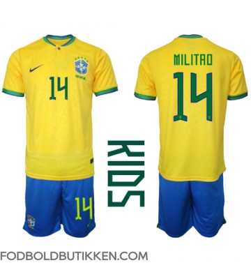 Brasilien Eder Militao #14 Hjemmebanetrøje Børn VM 2022 Kortærmet (+ Korte bukser)